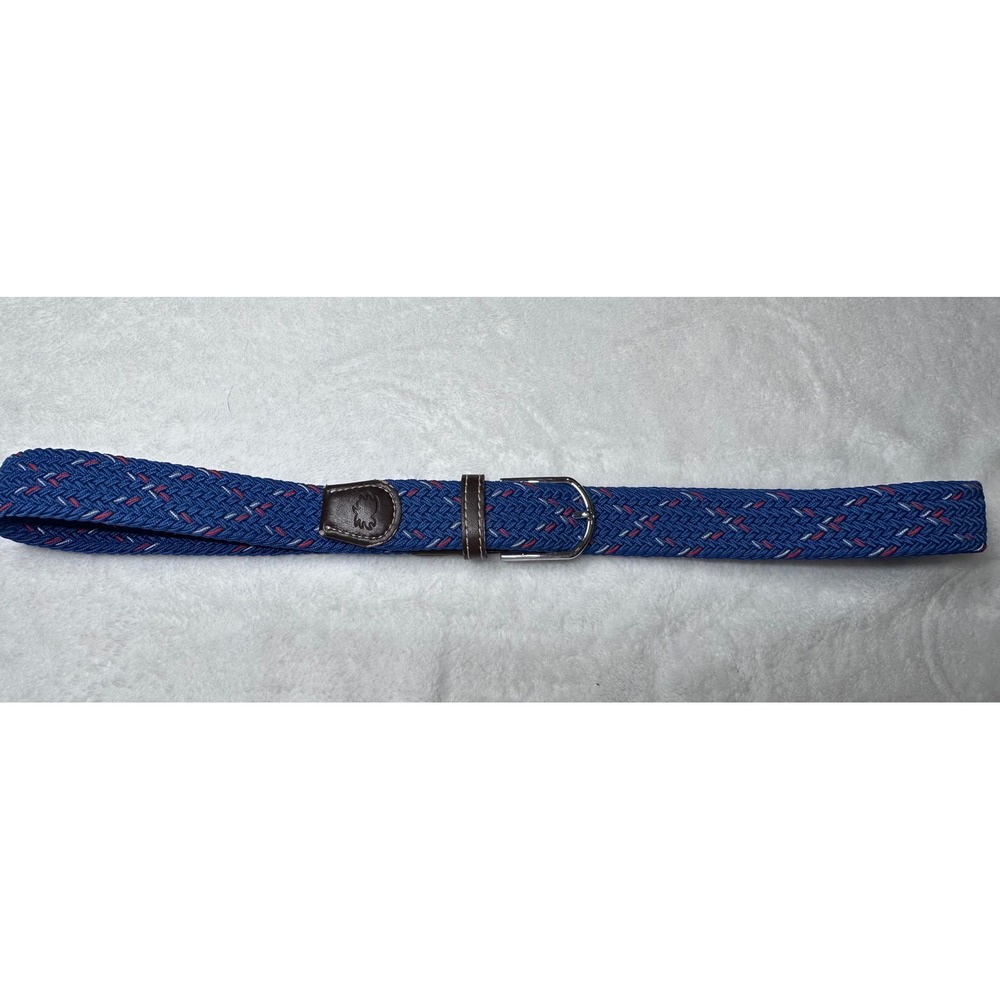 Roostas The Coney Island Blue Braided Stretch Belt Mens Medium Red White Chevron